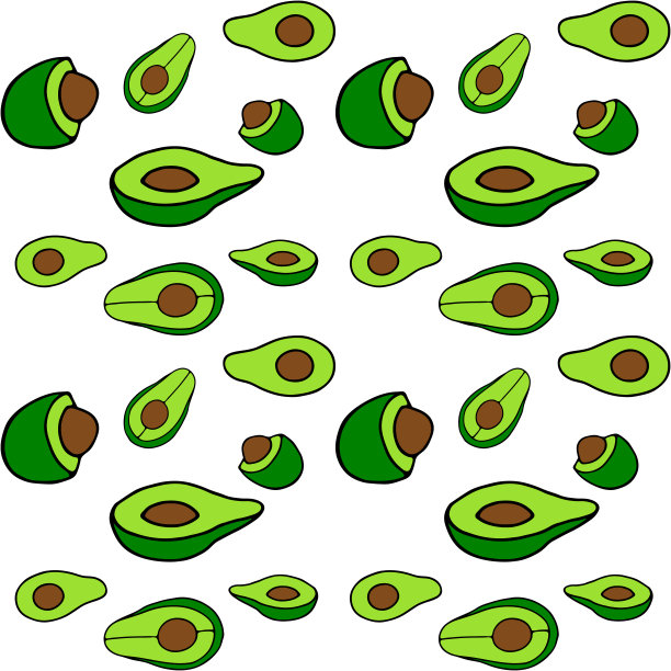鳄梨图案，涂鸦食物，儿童手绘矢量插图图片下载