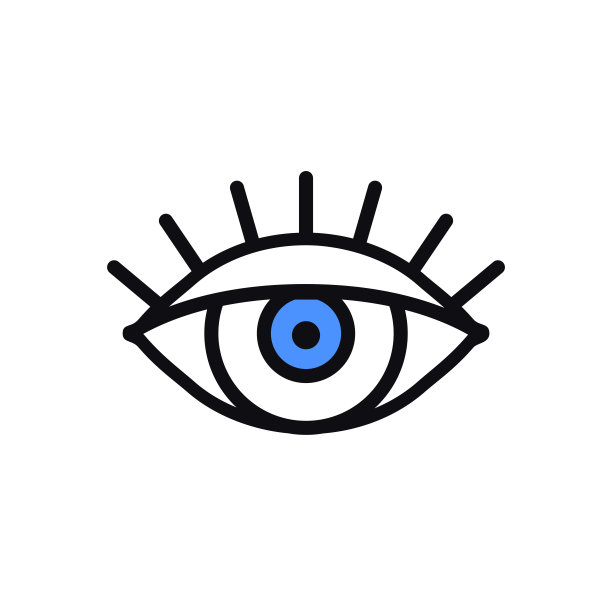 在白色背景上打开蓝色眼线图标。看，看，看，看标志和符号。向量线性图形元素。光学和搜索主题在最小的设计风格。眼睛和睫毛。图片下载