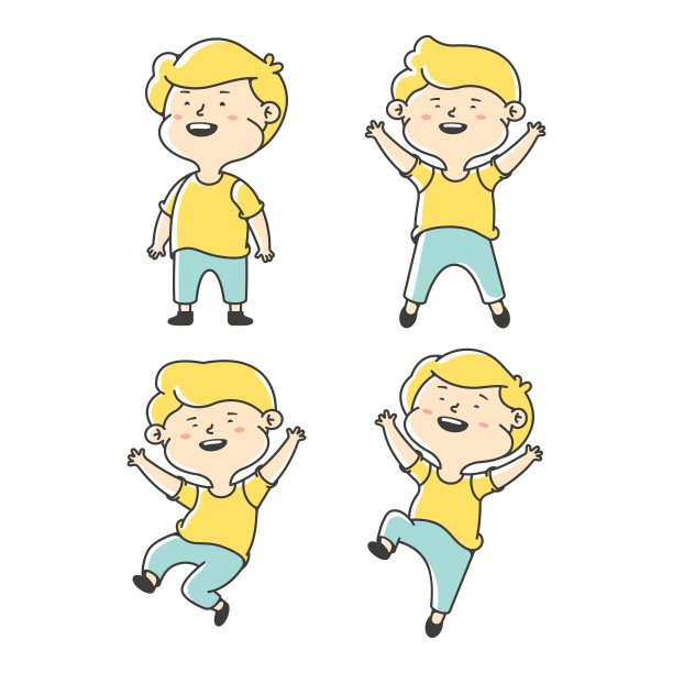 收集小男孩的角色。孩子们很开心，又笑又跳。矢量插图孤立在白色背景图片下载