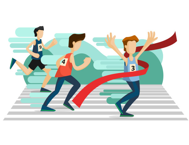 卡通色彩人物人物跑步竞赛概念。向量图片下载