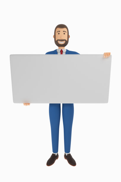 一个卡通商人正拿着一张名片。三维渲染图片下载