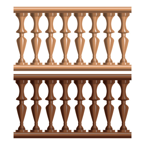 逼真详细的3d古董栏杆木组。向量图片下载