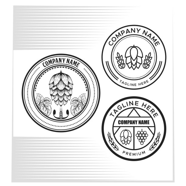 啤酒花水果和葡萄徽章矢量插图图片下载