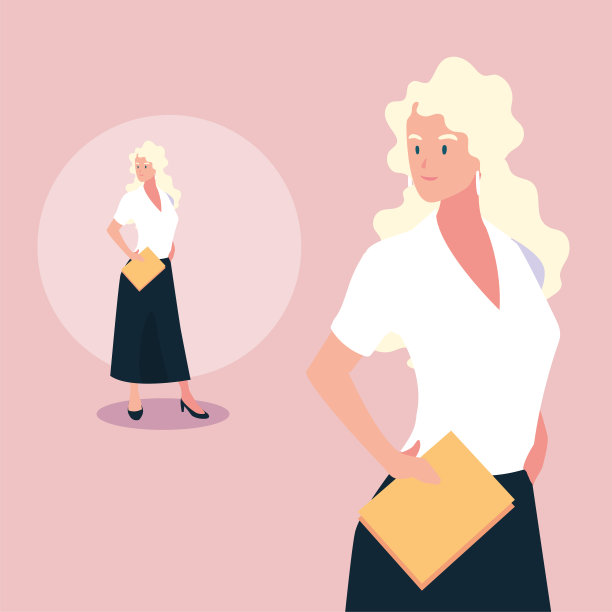 可爱的女商人有各种各样的观点，姿势和姿态图片下载