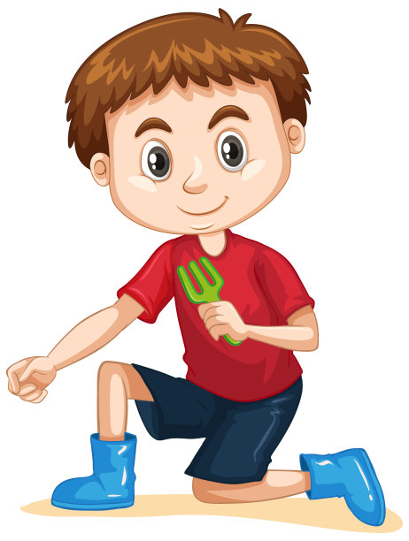 可爱的男孩，手里拿着园艺叉图片下载