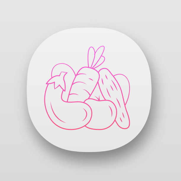 蔬菜应用图标。黄瓜，番茄，胡萝卜，茄子。健康的营养成分。素食食物。农业植物。UI / UX的用户界面。Web或移动应用程序。向量孤立的插图图片下载