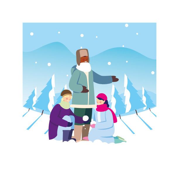 一群穿着冬衣的人在雪景中图片下载