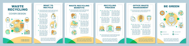 废物回收封面设计宣传册模板布局。环境护理。传单，小册子，单张印刷设计与线性插图。矢量页面布局的年度报告，广告海报图片下载
