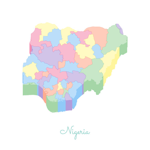 尼日利亚地区地图:彩色等距俯视图。图片下载