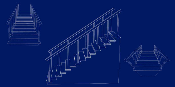 楼梯栏杆。3d矢量轮廓图。图片下载