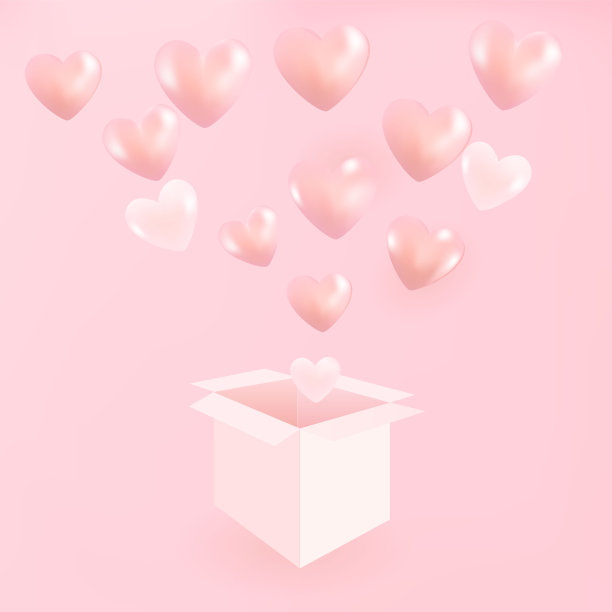 粉色盒子里装着甜蜜的心。图片下载