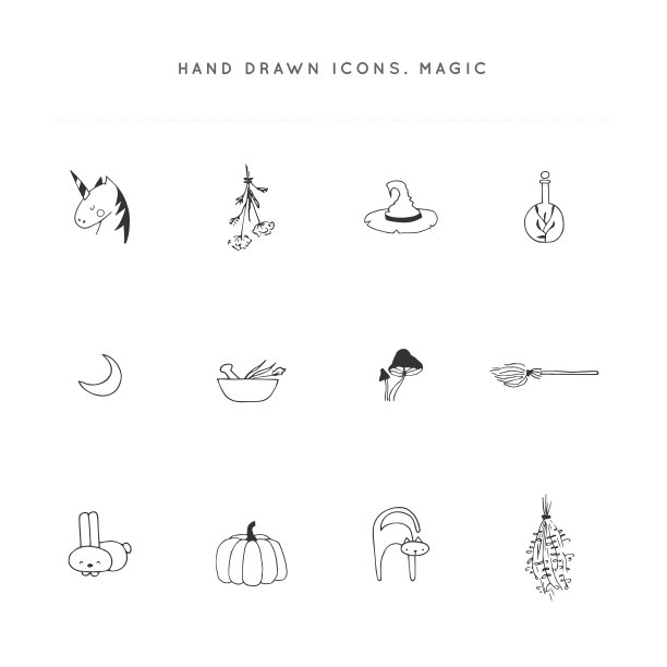 矢量手工绘制标签元素。一组孤立的图标。魔法和童话主题。图片下载