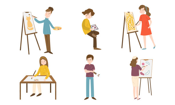 女孩和男孩画家做他们的爱好矢量插图素材图片