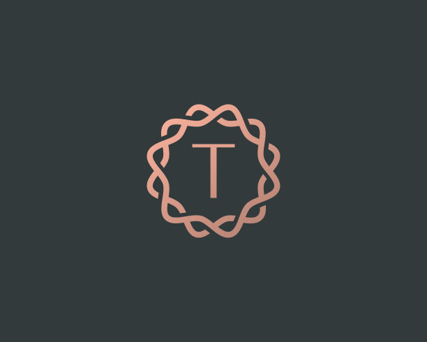 抽象线性字母T标志图标设计现代极简风格插图。Premium字母表，圆形花环，框架，矢量线，象征符号，符号，标记，标识图片下载
