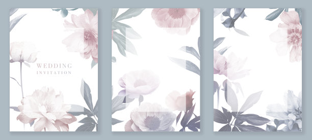 花园花牡丹。复古花婚礼卡片集。图片下载