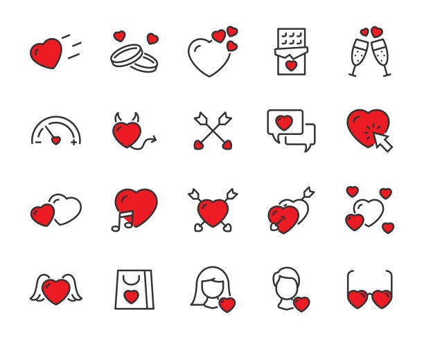 一套爱的图标，心，浪漫，情人节图片下载