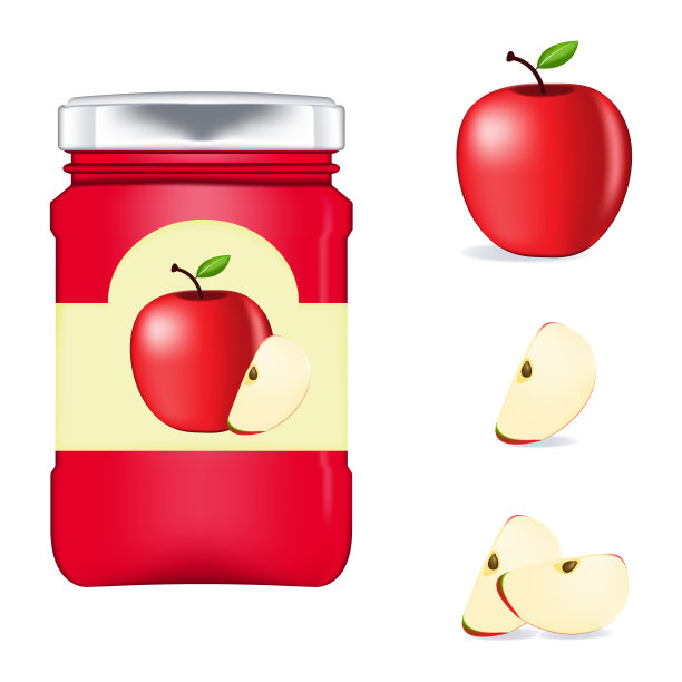 真实的红苹果的玻璃瓶包装图片下载
