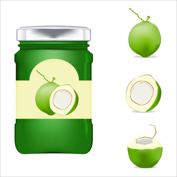 现实的玻璃瓶包装椰子图片下载