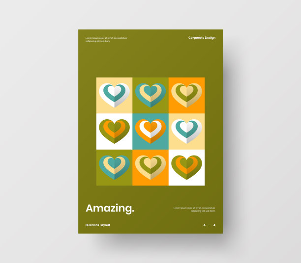 惊人的情人节A4矢量垂直方向头版模拟。封面抽象带有心形插图设计布局。节日贺卡简单创意的宣传册背景。图片下载