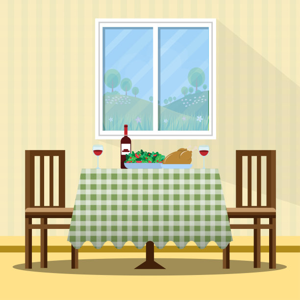 室内装饰插图，餐桌晚餐。感恩节。感恩节快乐。图片下载