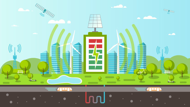 未来的智慧城市，拥有可再生能源，无线充电，卫星互联网，连接。环境友好的绿色生态城市图片下载