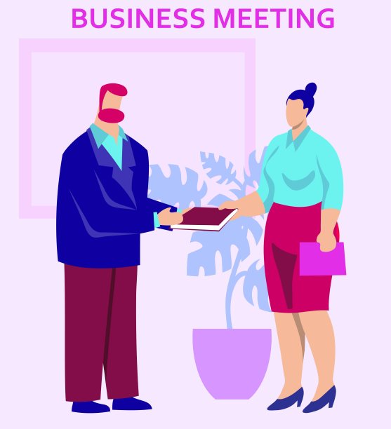 男人和女人参加商务会议。平的插图图片下载