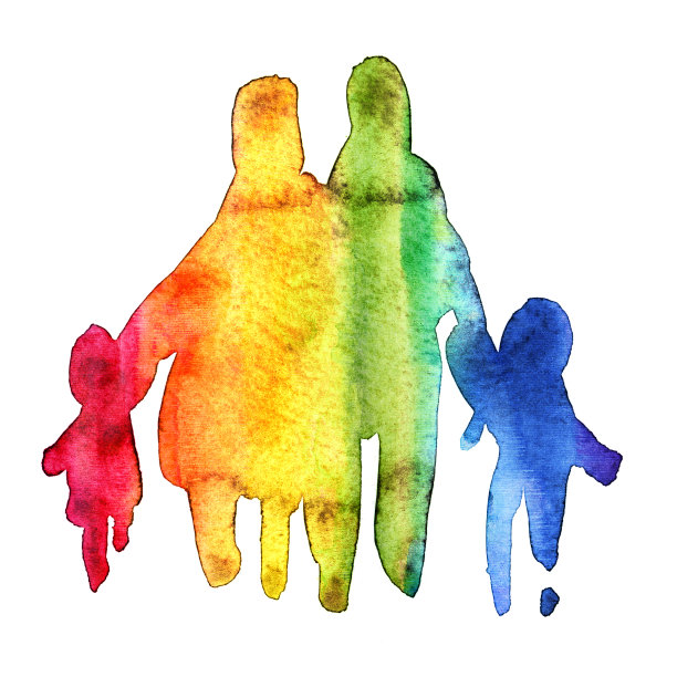 用水彩画的一个家庭的剪影图片下载