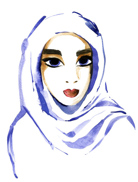 一个戴着头巾的女人的水彩画图片下载