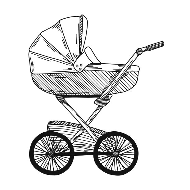 婴儿车的素描。素描矢量图图片下载