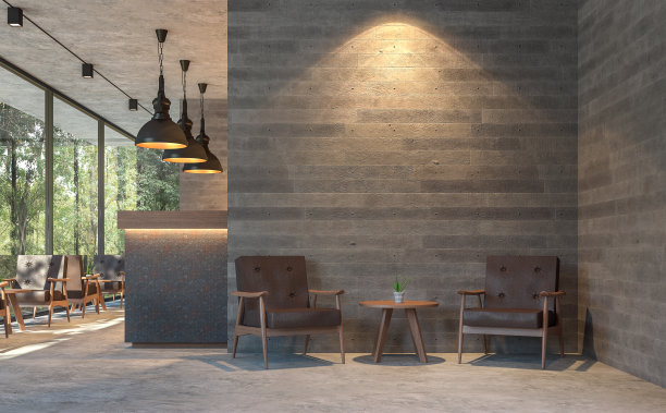 阁楼风格的咖啡馆与自然视图3d渲染图片下载