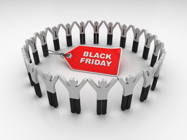 象形文字团队与黑色星期五价格标签- 3D渲染图片下载