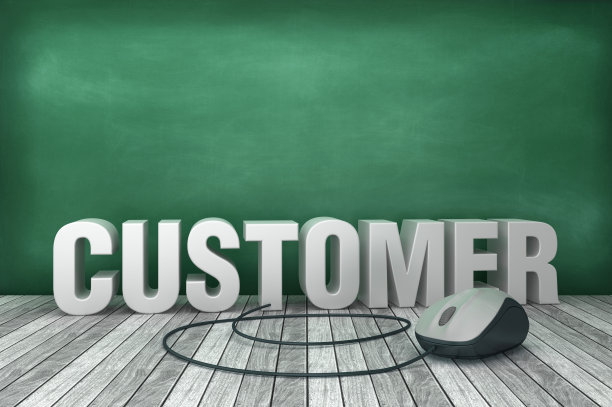 3D Word客户与电脑鼠标在黑板上的背景- 3D渲染图片下载