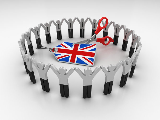 象形图团队与英国价格标签和剪刀- 3D渲染图片下载