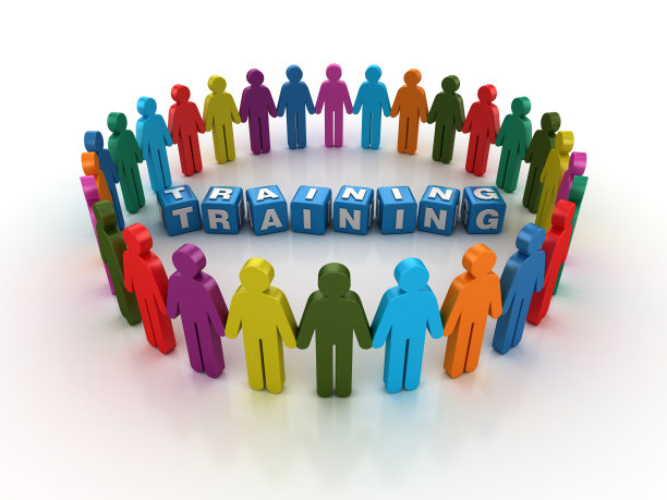 象形图团队工作人员与培训流行语立方体- 3D渲染图片下载