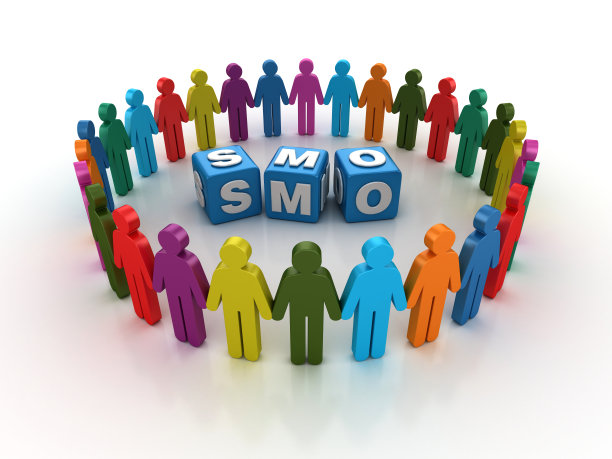 象形图团队工作人员与SMO流行语立方体- 3D渲染图片下载