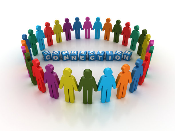 象形图团队工作人员与连接流行语立方体- 3D渲染图片下载