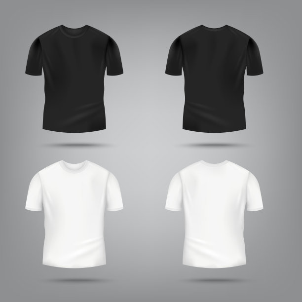 黑人和白人男性t恤模型集从前和后的观点图片下载