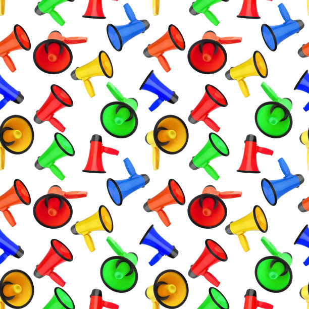 无缝图案的彩色扩音器上的白色背景隔离近，扬声器背景设计，扬声器装饰墙纸，宣布，广告符号，媒体或沟通标志图片下载