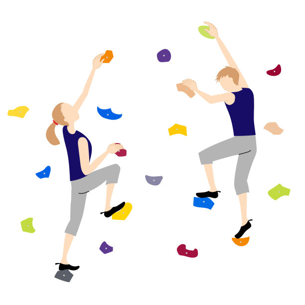 一男一女抱石的插画(运动攀岩)图片下载