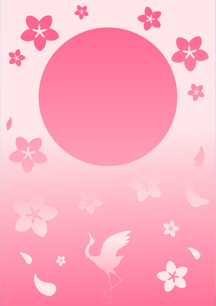 日本的樱花盛开季节。一只日本鹤和升起的太阳。樱花的花。矢量插图。图片下载