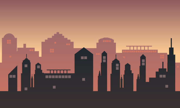 黄昏时分高楼林立的城市氛围。图片下载