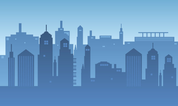 城市的轮廓在早晨与许多建筑物。图片下载