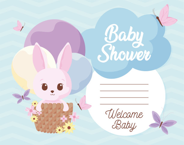 宝宝派对邀请与兔子卡通矢量设计图片下载