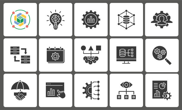 商业智能图标集。插图孤立在白色。图片下载