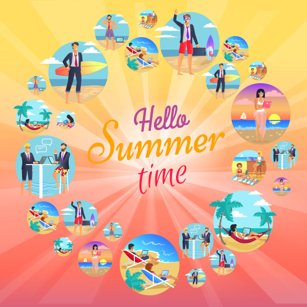 你好夏季时间图像集矢量插图图片下载