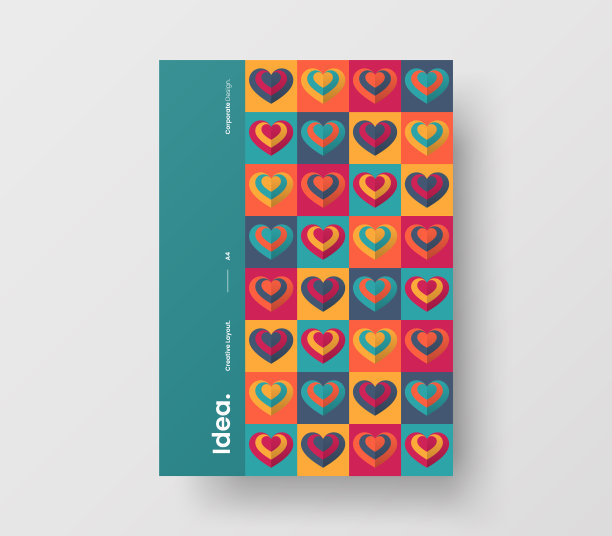 惊人的情人节A4矢量垂直方向头版模拟。封面抽象带有心形插图设计布局。节日贺卡简单创意的宣传册背景。图片下载