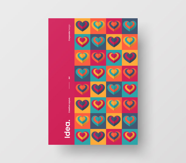 惊人的情人节A4矢量垂直方向头版模拟。封面抽象带有心形插图设计布局。节日贺卡简单创意的宣传册背景。图片下载