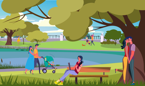 年轻人在夏日公园散步素材图片