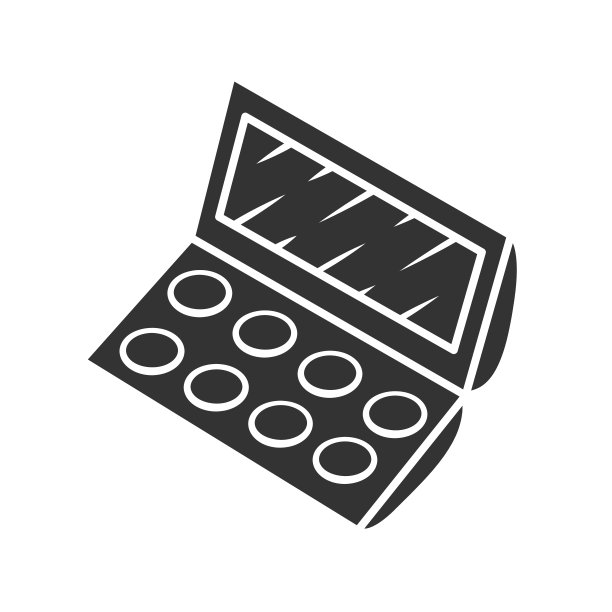 简洁的眼影调色板字形图标。女性时尚产品轮廓符号。负空间。美容师工具矢量孤立的插图。美容院、美容、面部化妆属性图片下载