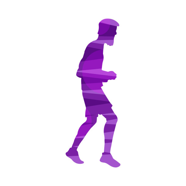 紫色轮廓的男性马拉松运动员孤立在白色的背景图片下载